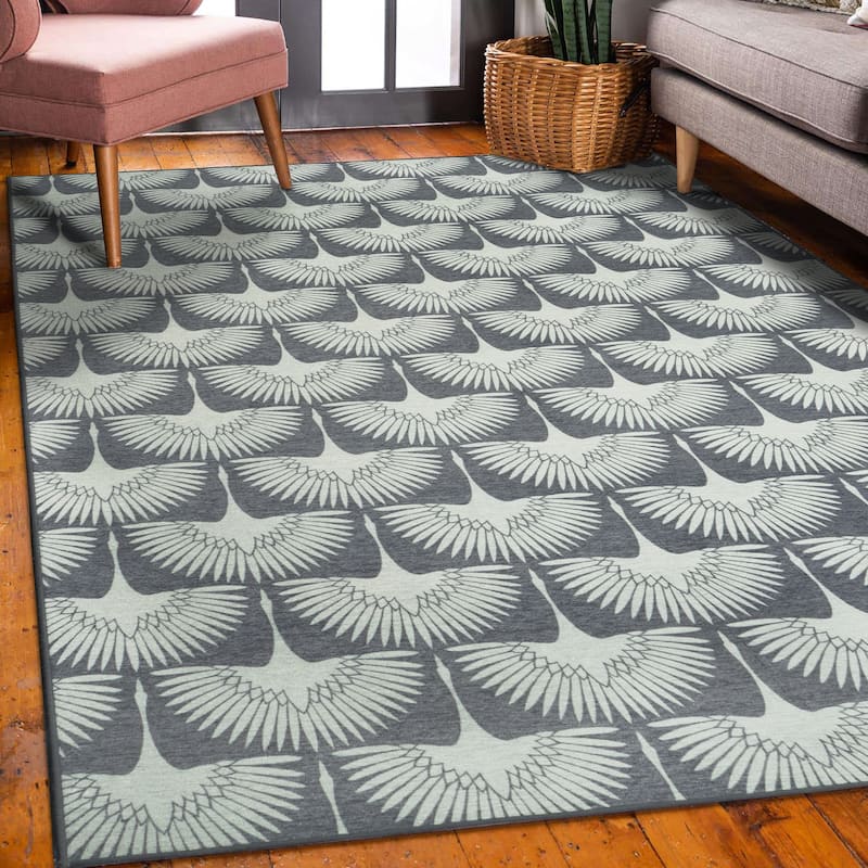 My Magic Carpet Flock Slate Grey Washable Rug - 5'x7'