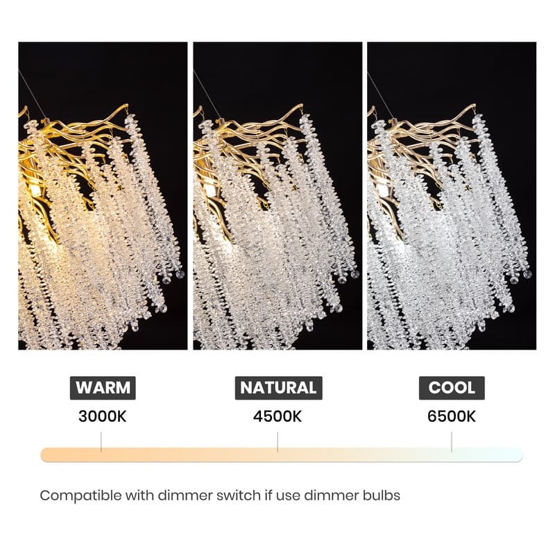 40 in Gold Crystal Chandelier Dimmable Ceiling Fixtures for Dining Room