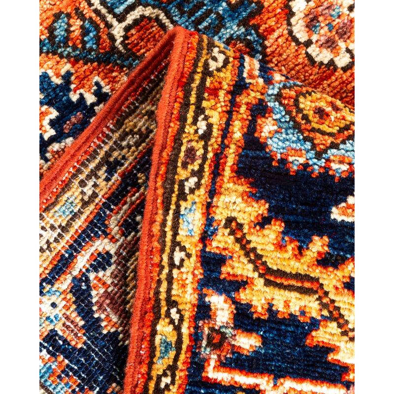 Hand Knotted Traditional Tribal Wool Orange Area Rug - 2' 9" x 12' 11"