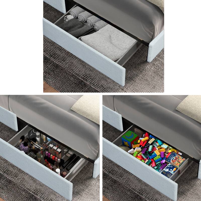 Lilium Ivory Boucle Upholstered Queen Platform Bed with Drawers by Christopher Knight Home