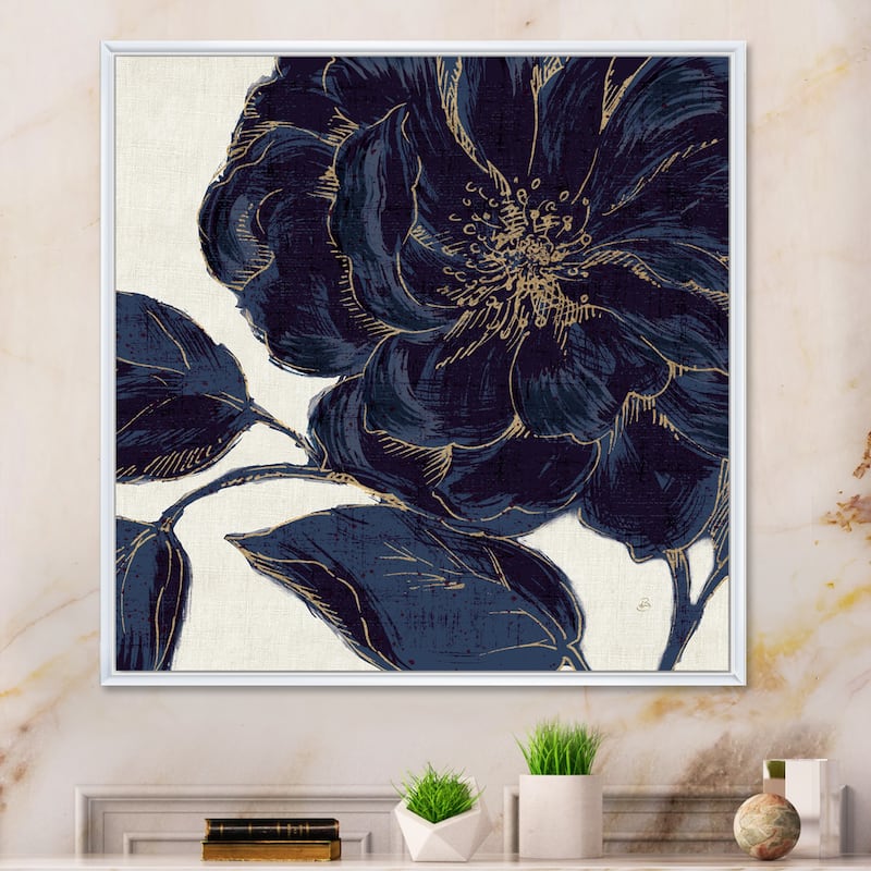 Designart "Dark Rose Gilded Gold" Floral Framed Canvas