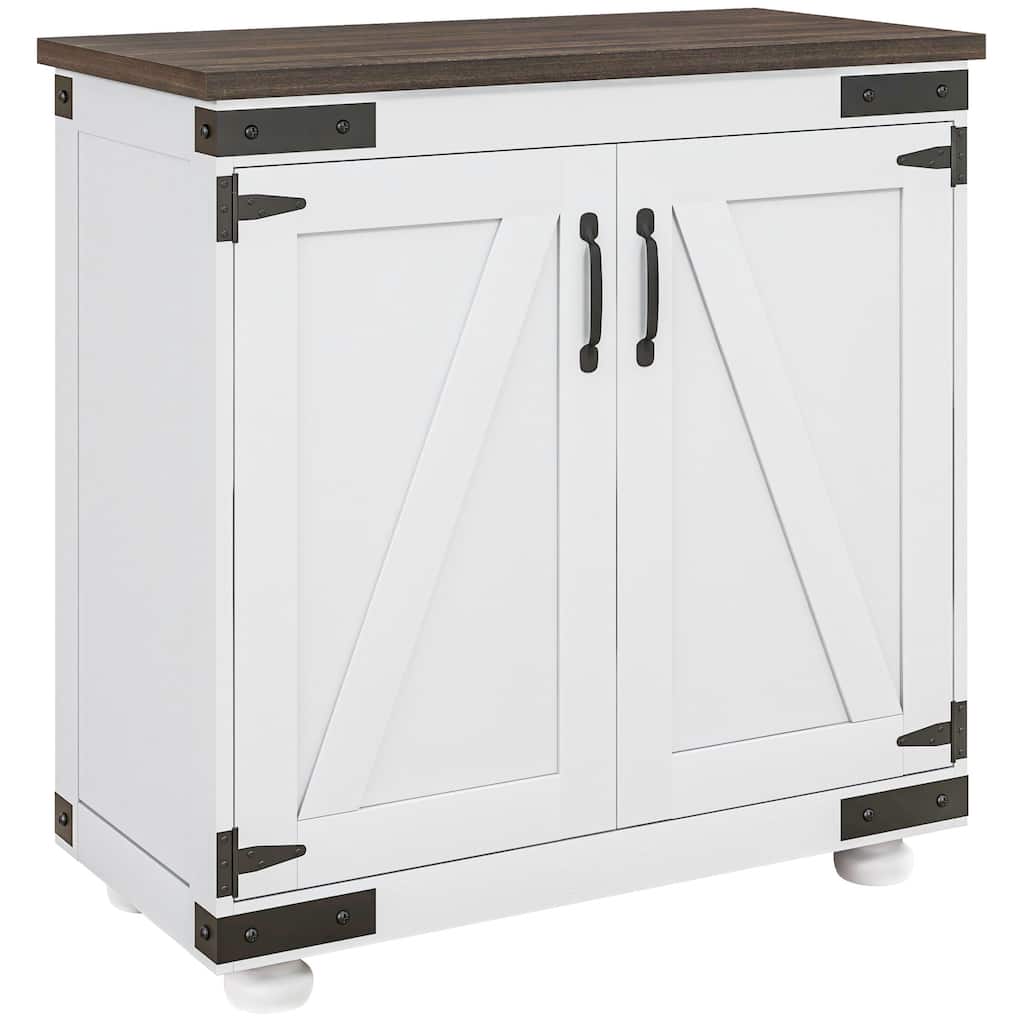 Modern Farmhouse Sideboard, Buffet Cabinet with Barn Style Door and Adjustable Shelf, Kitchen Storage Cabinet with Wood Legs
