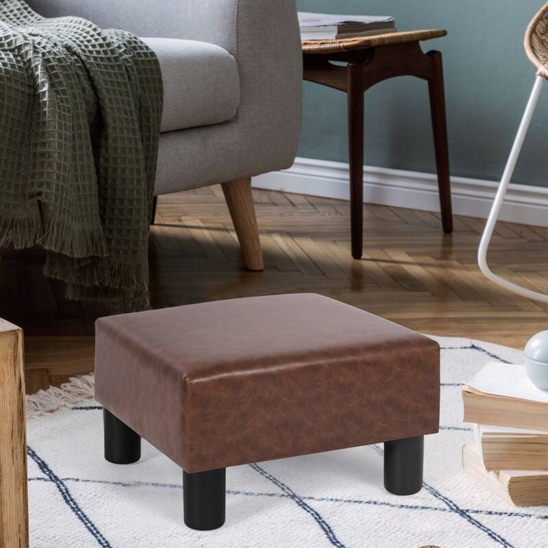 Adeco Footstool Ottoman PU Leather Footrest Modern Square Stool
