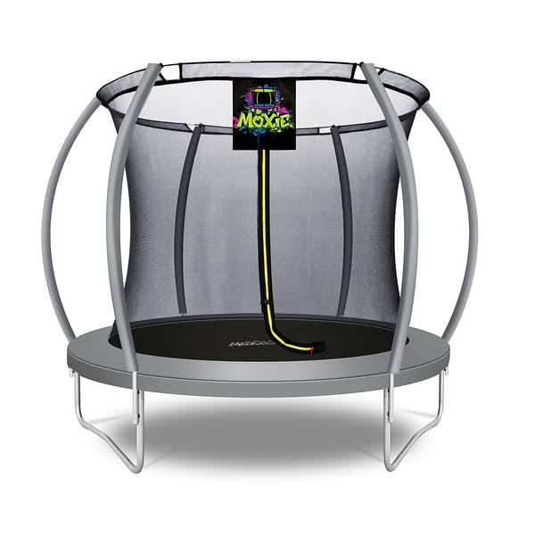 slide 2 of 8, Machrus Moxie Pumpkin-Shaped Outdoor Trampoline Set with Premium Top-Ring Frame Safety Enclosure, 8 FT - Grey - 8 FT Kids - 8 FT