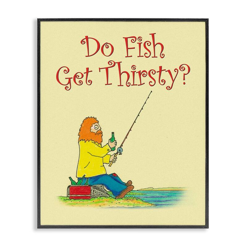 Stupell Do Fish Get Thirsty Humor Framed Giclee Art Design By Roger Straub - 24 x 30 - Black