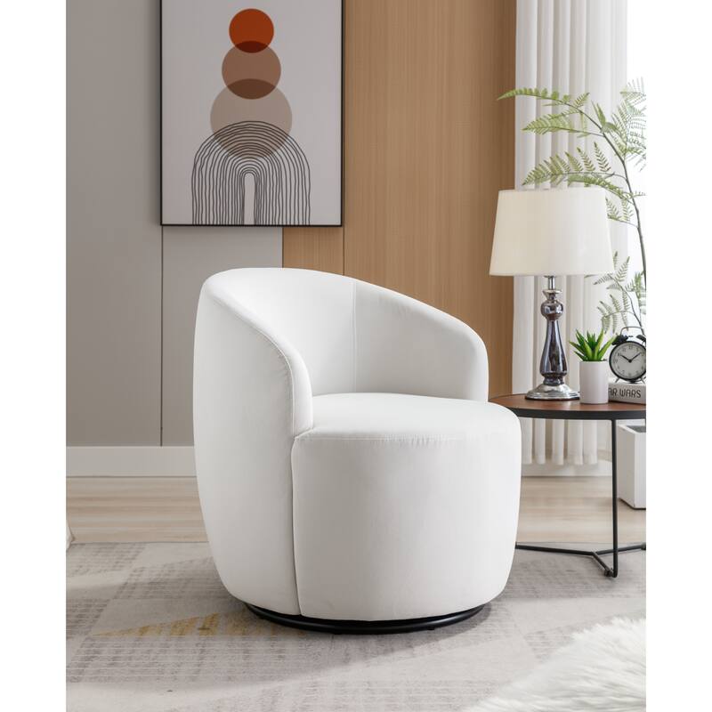 Velvet Fabric Swivel Accent Armchair Barrel Chair With Black Powder Coating Metal Ring,Gray