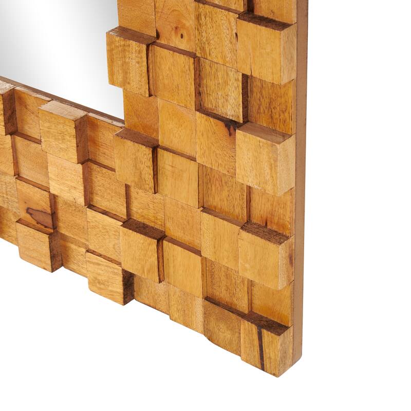 Mango Wood Geometric Handmade Dimensional Square Mosaic Room Floor Mirror with Grain Patterns - Brown - Roche River Decor