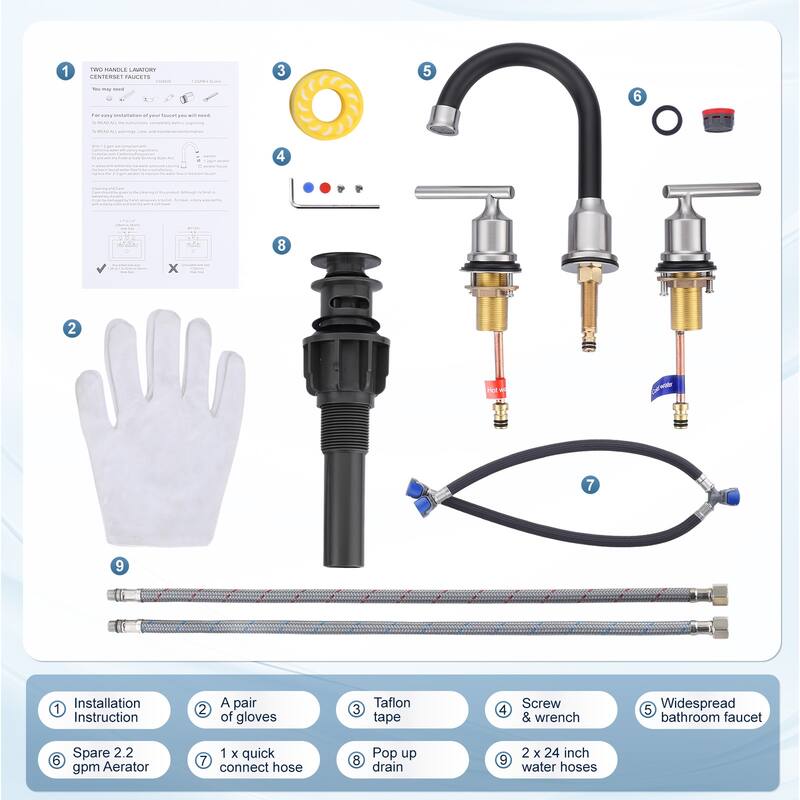 WOWOW 8 in. Widespread Double-Handle Bathroom Faucet with Drain Kit