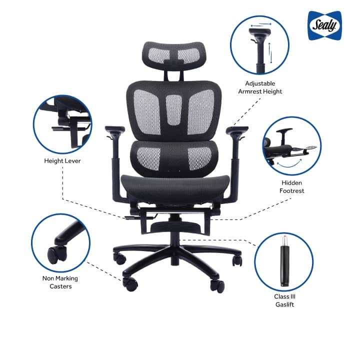 Sealy® Huxley Mesh Swivel Office Chair with Adjustable Headrest