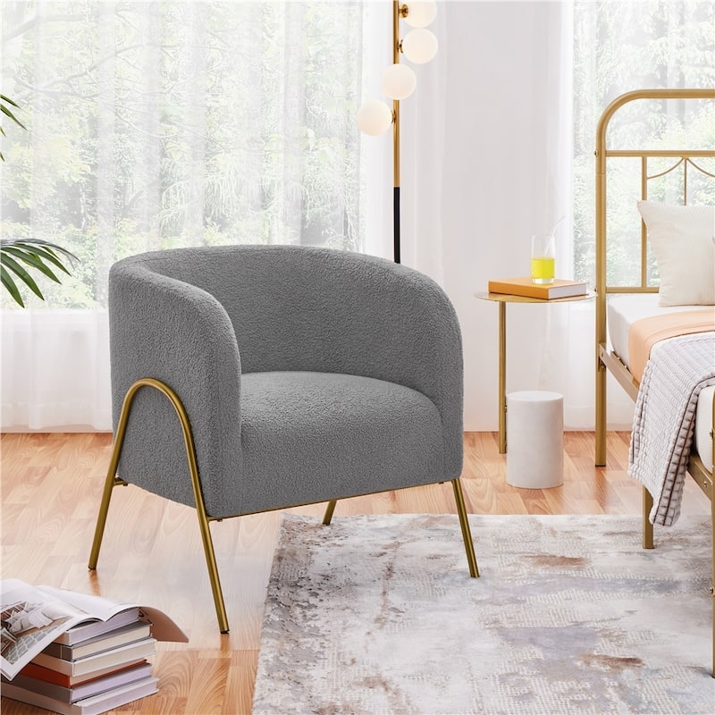 Yaheetech Modern Boucle Barrel Accent Chair with Gold-tone Metal Legs - 27"×27"×28.5"