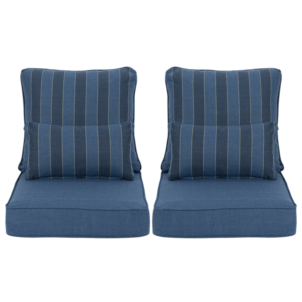 Aoodor Striped Indoor/Outdoor Deep Seat Chair Cushion Set with Lumbar Pillow (Set of 2)