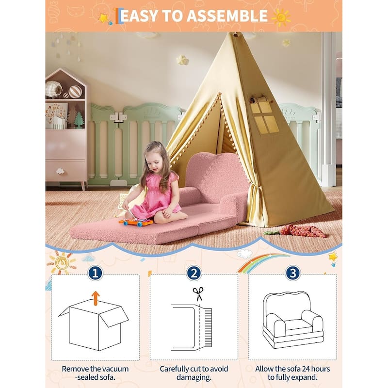 2-in-1 Comfy Toddler Couch, Convertible Sofa for Girls and Boys