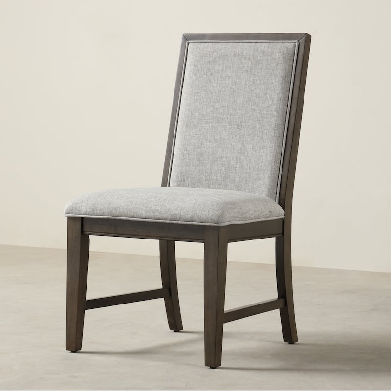 Roundhill Furniture Aberll Solid Wood Upholstered Dining Chairs, Set of 2, Gray