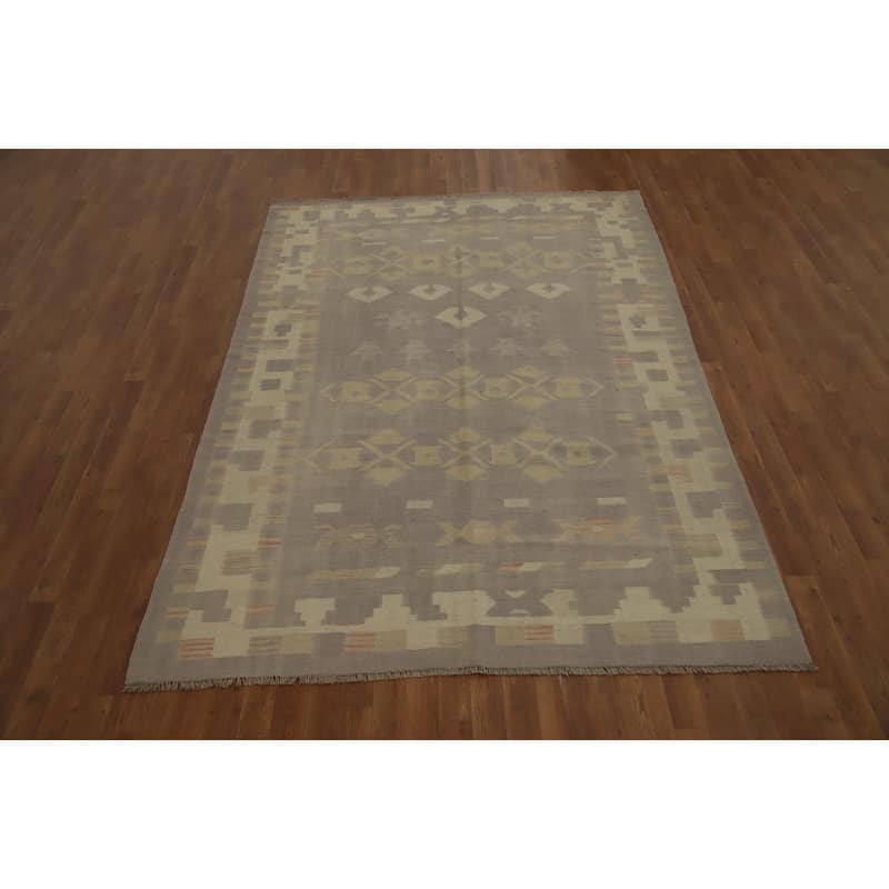 Hand Woven Oriental 100% Wool Carpet Southwestern Tribal Purples Kilim Area Rug - 8' 8'' X 5' 11''