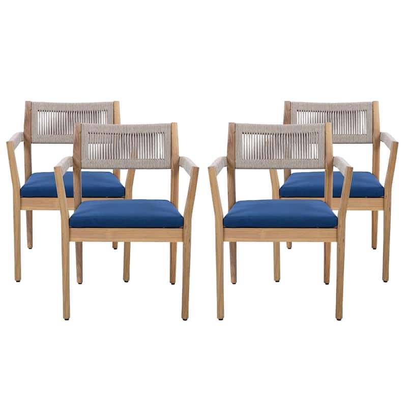 Braided Acacia Wood Outdoor Dining Table and Chairs Set of 6, All-Weather Patio Furniture for Garden, Poolside, and Backyard