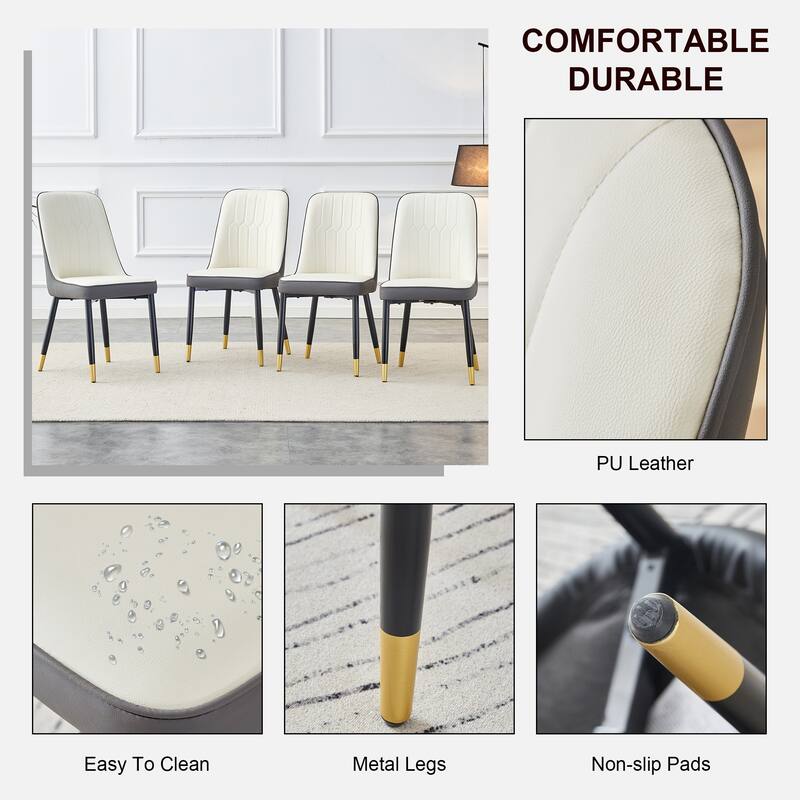 Modern Faux Leather Dining Chair Set of 4, Upholstered Kitchen Side Chair with Metal Legs Armless Chair for Living Room