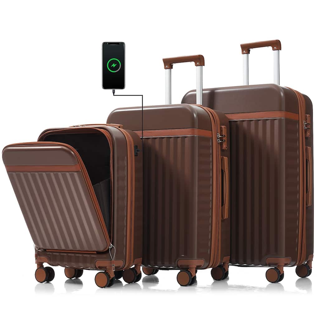 Luggage Set of Three, ABS Hard Shell Luggage with Spinner Wheels