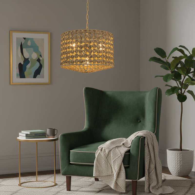 Koyo 4-Light Rattan Drum Pendant, Coastal Boho - Handwoven