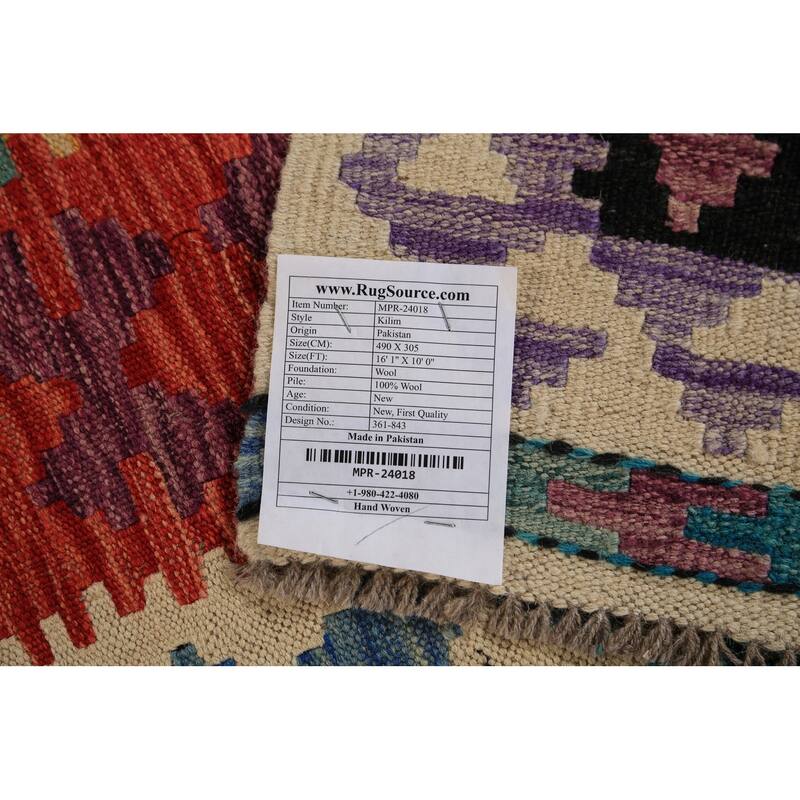 Southwestern Style Kilim Oriental Large Rug Hand-Woven Wool Carpet - 10'0"x 16'1"