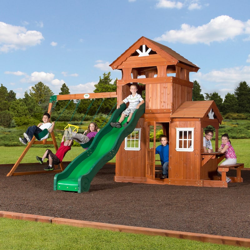 Backyard Discovery Shenandoah Cedar Wood Swing Set, Slide, Clubhouse
