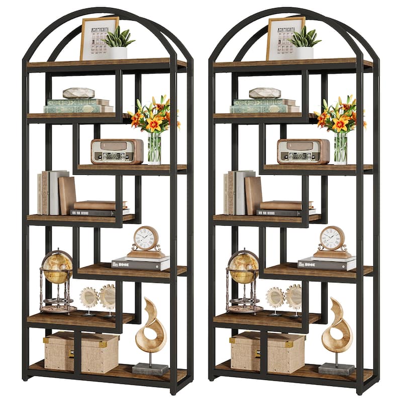 71" Tall Arched Bookshelf, Etagere Bookcase with Open Display Shelves