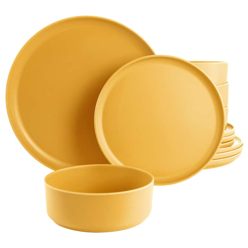 Gibson Home Canyon Crest 12 Piece Round Melamine Dinnerware Set in Yellow - 12 Pieces