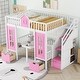 preview thumbnail 3 of 7, Pink Full Pine Castle Bunk Bed with Windows, Slide, Playhouse