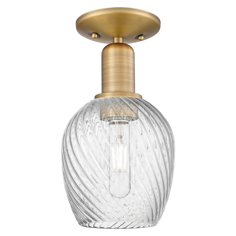 Innovations Lighting 716-1C-11-6 Salina Semi-Flush Salina 6" Wide - Brushed Brass / Clear Spiral Fluted