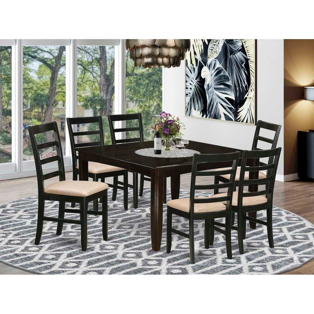 HomeStock 7-Piece Square Cappuccino Finish Solid Wood Top Dining Table with 6-Chairs