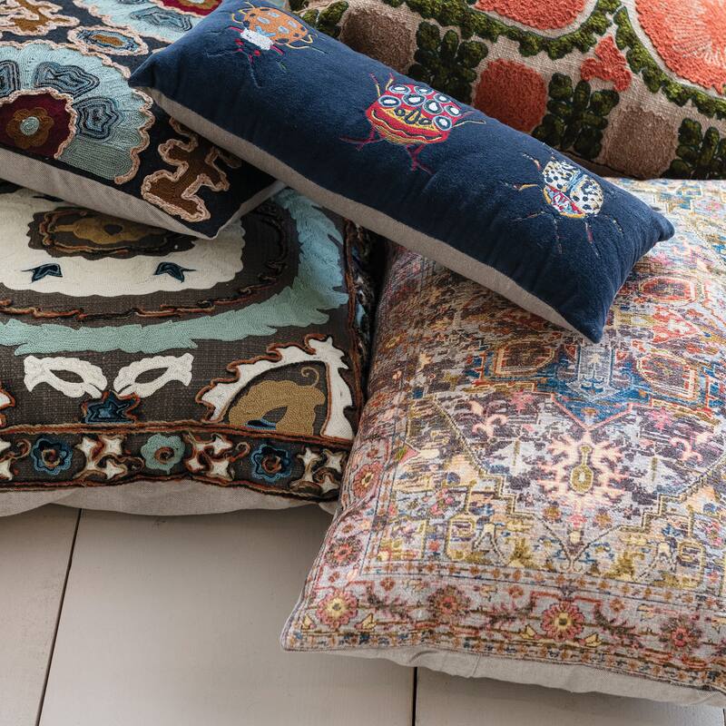 Cotton Lumbar Pillow with Pattern and Chambray Back