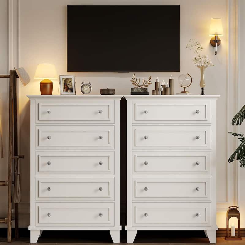 Tall Dresser for Bedroom with 5 Drawers, Chest of Drawers with Ample Storage for Closet, Living Room or Hallway