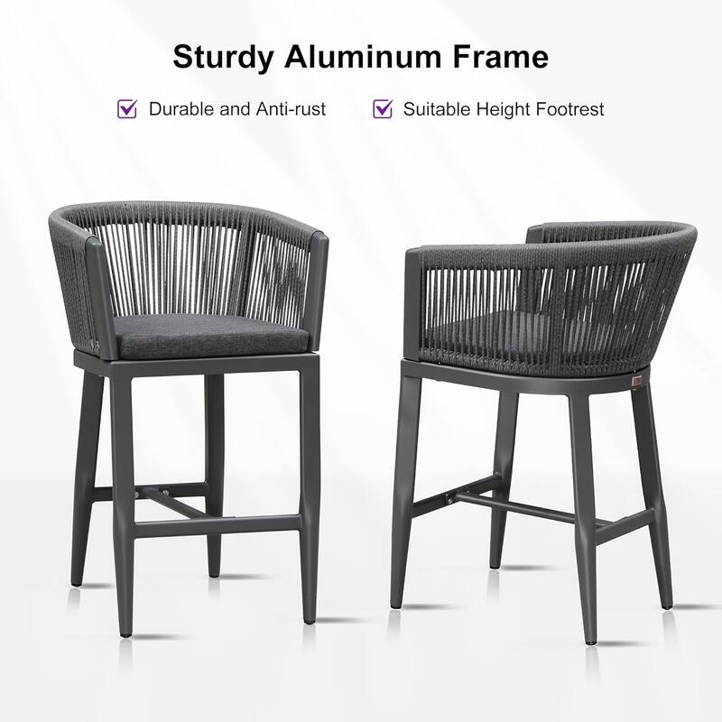 PURPLE LEAF Outdoor Dining Chairs Set of 2 Patio Counter Height Bar Stool with Cushion
