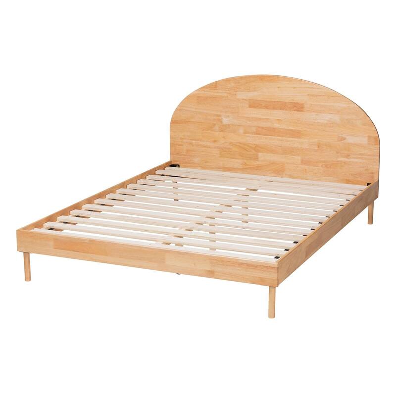 Platform Bed Wood Frame Mediterranean Style Modern Bed Frame Brown Finish