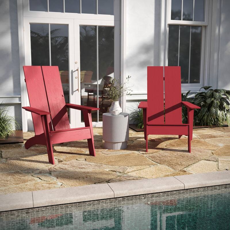Modern Dual Slat Back Adirondack Style Chairs, Set of 2 - Red