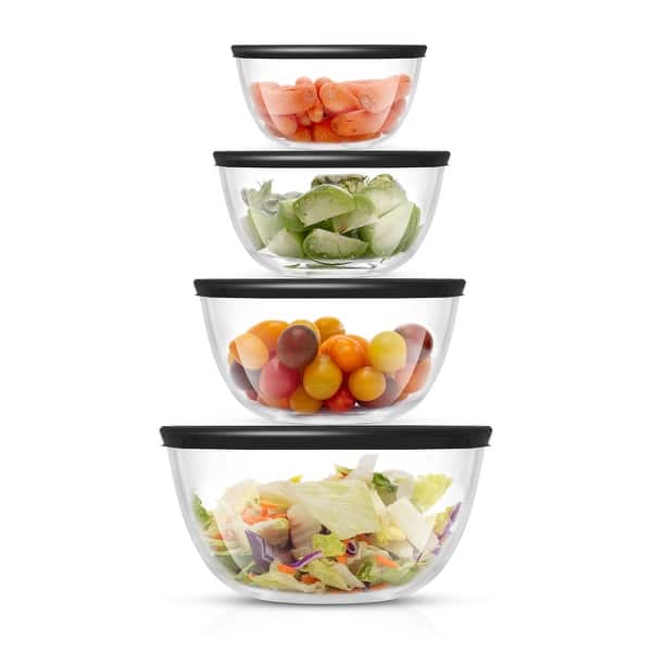 JoyFul by JoyJolt Set of 4 Glass Mixing Bowls With Lids - 16.5 oz, 33.5 oz, 50.5oz, 67.5oz - Black - 4 Piece