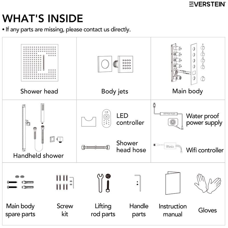 Digital Thermostatic Shower Set with Remote-Control LED Lights, Rainfall/Waterfall Combo and Massaging Jets