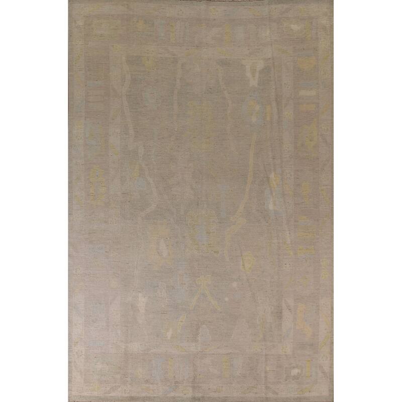 Geometric Oushak Turkish Area Rug Hand-knotted Wool Carpet - 8'10"x 11'9"