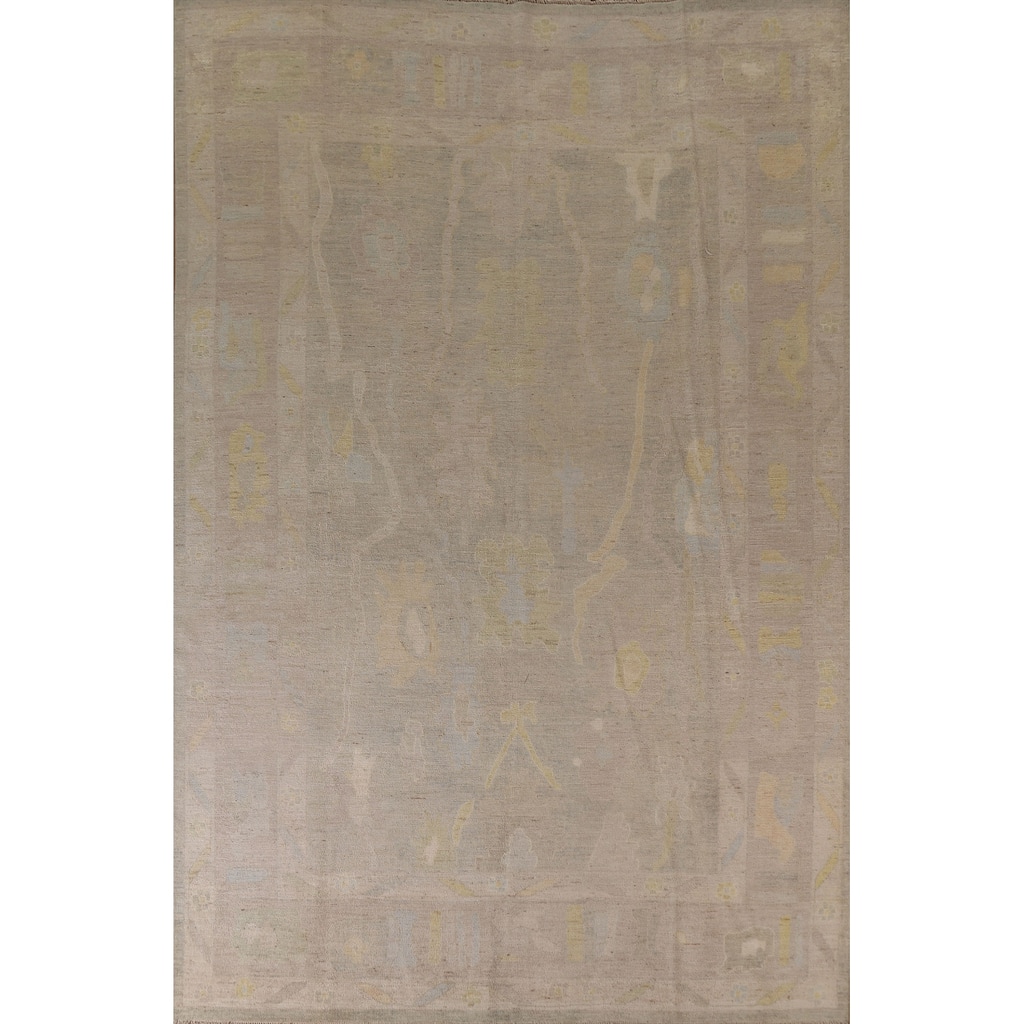 Geometric Oushak Turkish Area Rug Hand-knotted Wool Carpet - 8'10"x 11'9"
