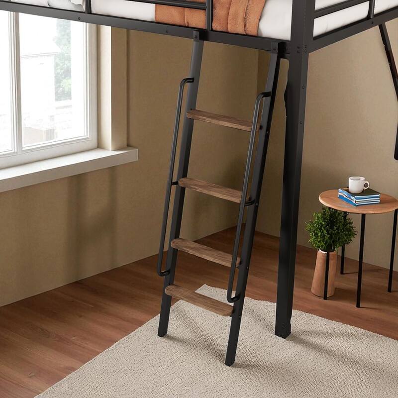 Full/Queen Size Metal Loft Bed with Desk, LED Lights, USB Ports, Shelves, Drawers, and Wardrobe, Black
