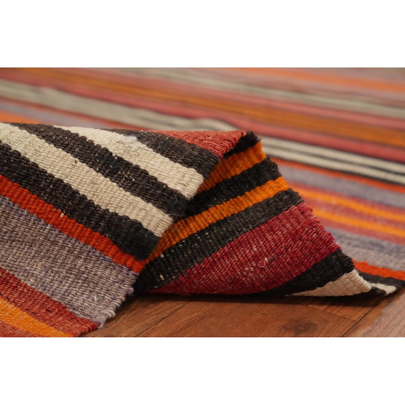 Hand Woven Oriental 100% Wool Carpet Southwestern Geometric Oranges & Rust Kilim Area Rug - 11' 0'' X 5' 1''