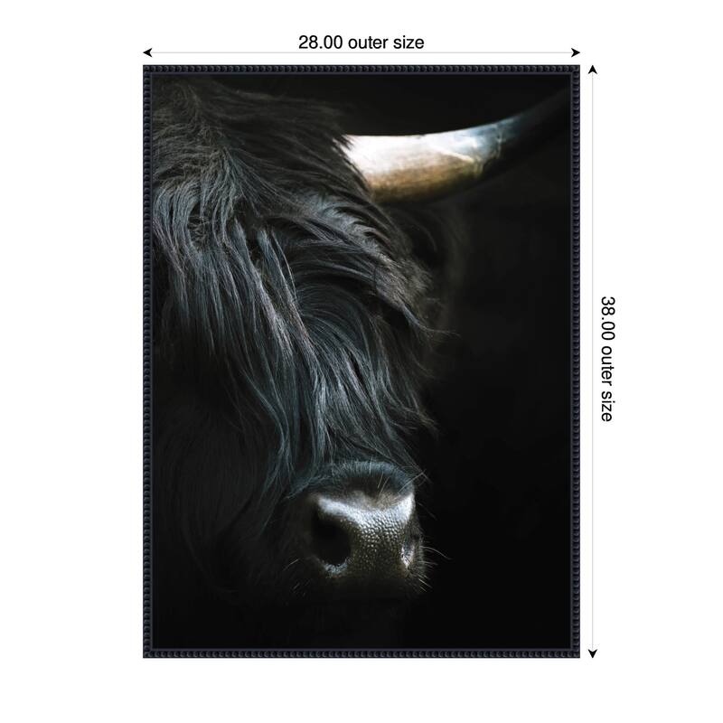 Kate and Laurel Minimalist Black Highland Cow VERTICAL CROP by Michael Schauer Framed Canvas Wall Art Print