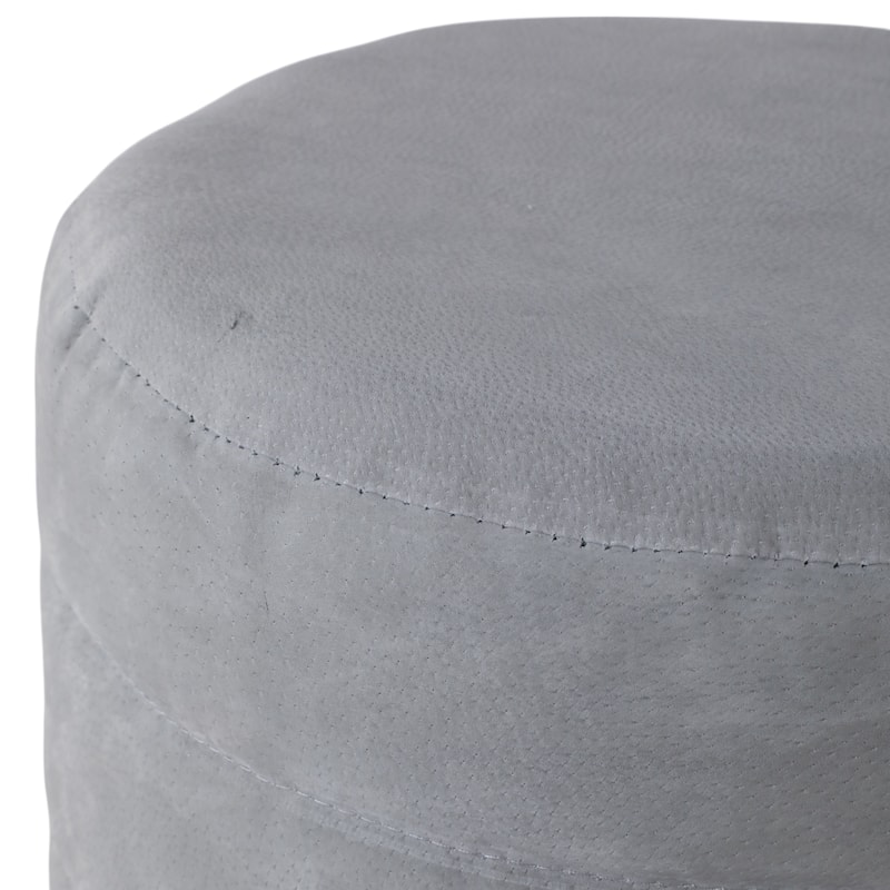 Suede Ottoman Round Compact Pouf Footstool Luxury Accent - 19" Grey