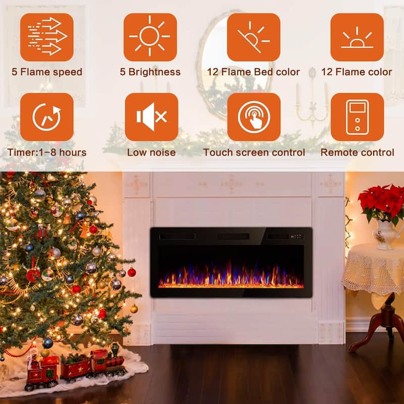 Bossin 30 to 72 inch Electric Fireplace Ultra-Thin and Silence Linear Recessed Wall Mounted Fireplace with Remote Control