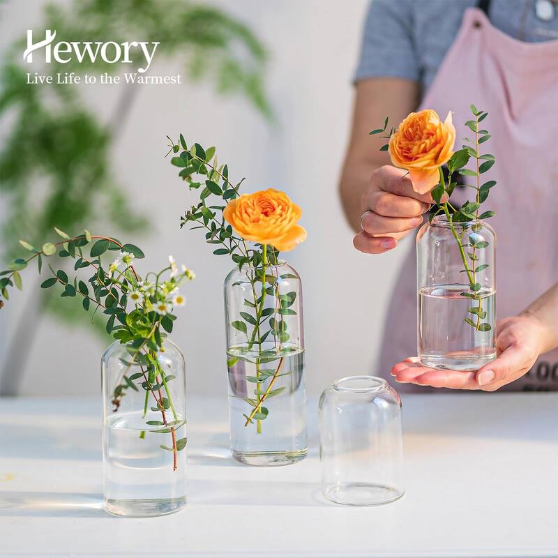 Glass Bud Vases for Flowers - Blown Modern Small Glass Vases for Centerpieces Set of 12, Mini Clear Bulk Flower Vases