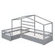 preview thumbnail 28 of 33, Double Twin L-Shaped House Platform Bed with Drawers and Guardrail