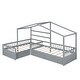preview thumbnail 18 of 20, Twin Size House Platform Bed with 3 Storage Drawers, Wooden Daybed for 2, L -Shaped Double Bedframe with Roof & Fence