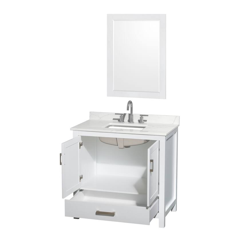 Sheffield 36-inch Single Vanity, 3 Hole Quartz Top, 24-inch Mirror