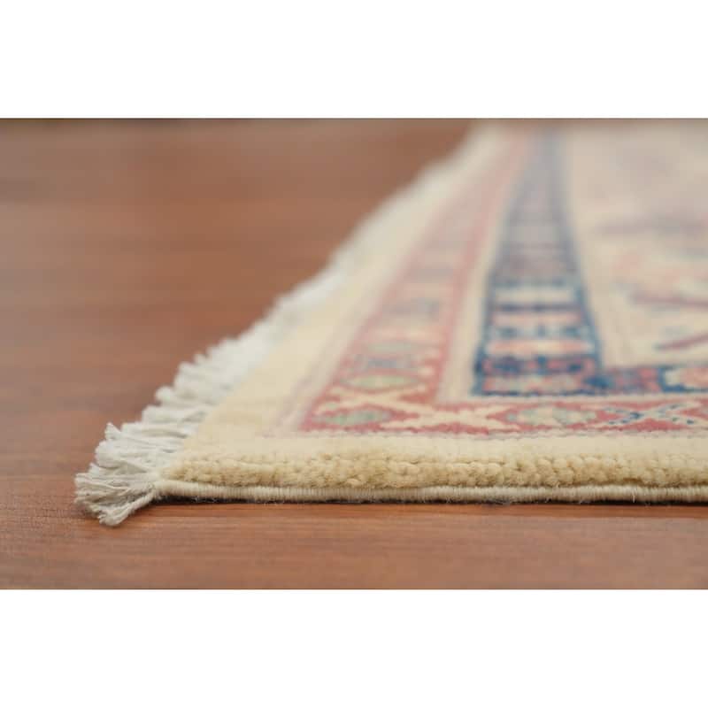 Hand Knotted Oriental 100% Wool Carpet Traditional Geometric Beige & Ivories Kazak Area Rug - 9' 11'' X 8' 2''