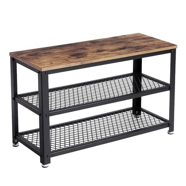 Shop Black Friday Deals On Vintage Wood And Metal Shoe Rack With 2 Mesh Shelves Black And Brown On Sale Overstock 29448941