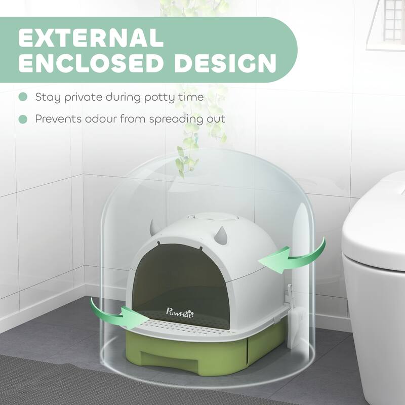 PawHut Cat Litter Box, Covered Kitty Litter Box with Lid, Scoop, Deodorizing Bags for Odor Control, Green